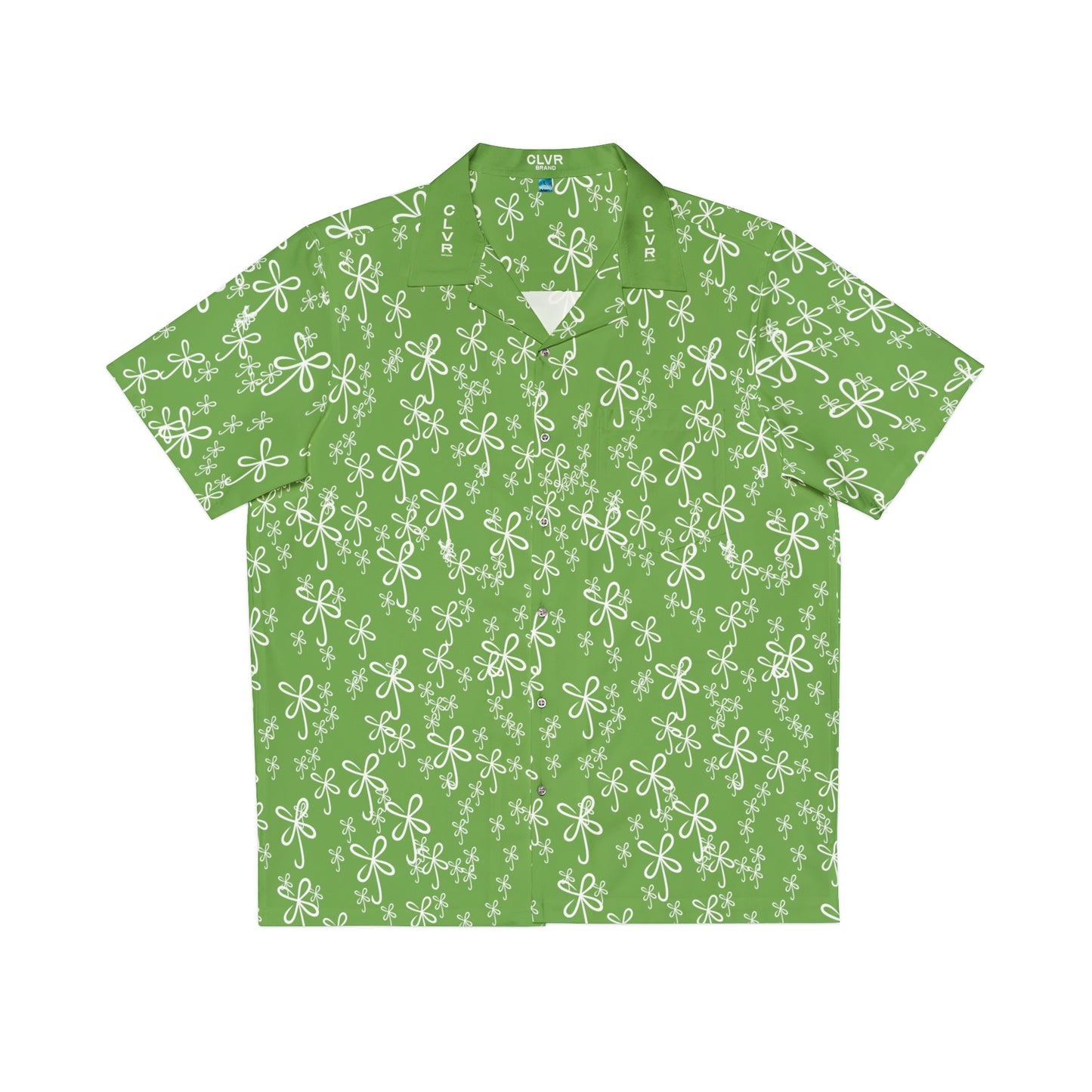 CLVR Green+White Men's Hawaiian Shirt