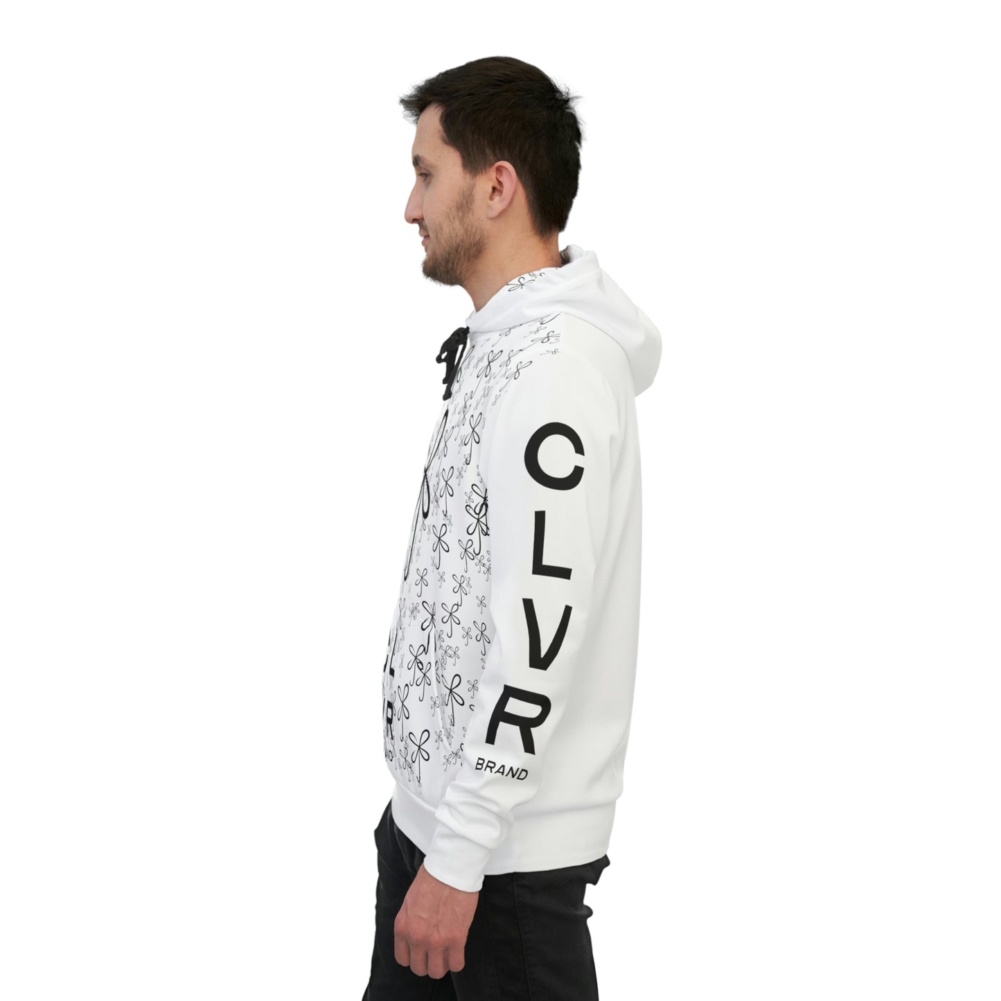 CLVR White + Black Pull-Over Athletic Hoodie