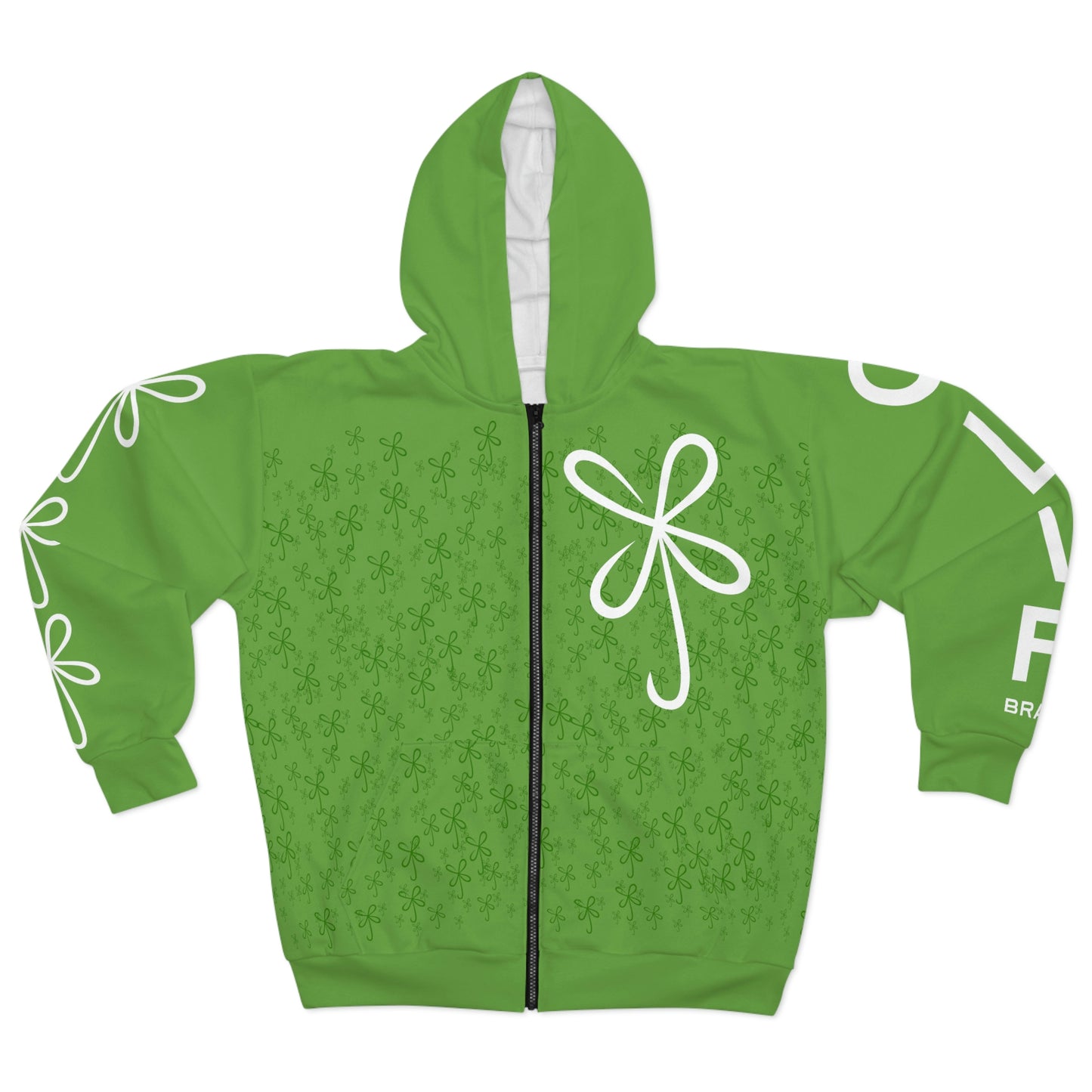 CLVR Oversized Logo White on Green Unisex Zip Hoodie