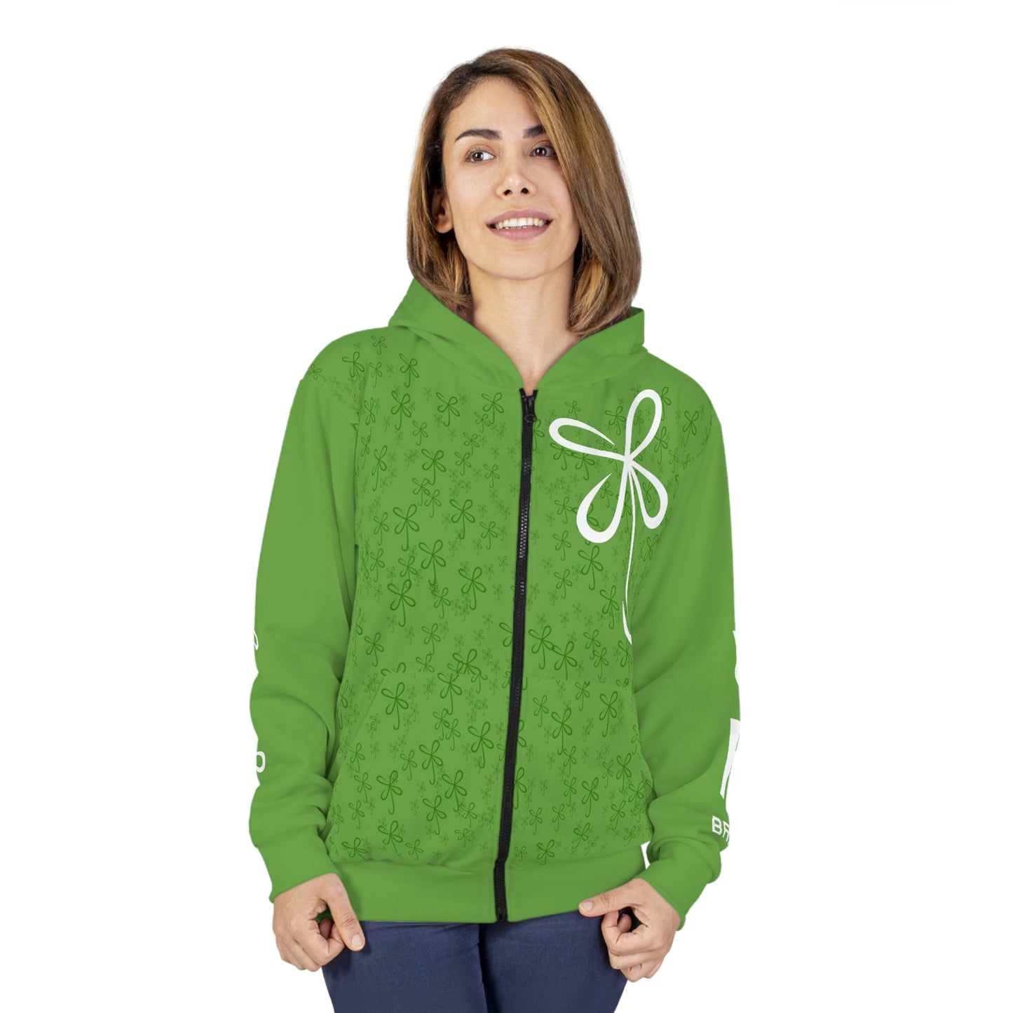 CLVR Oversized Logo White on Green Unisex Zip Hoodie