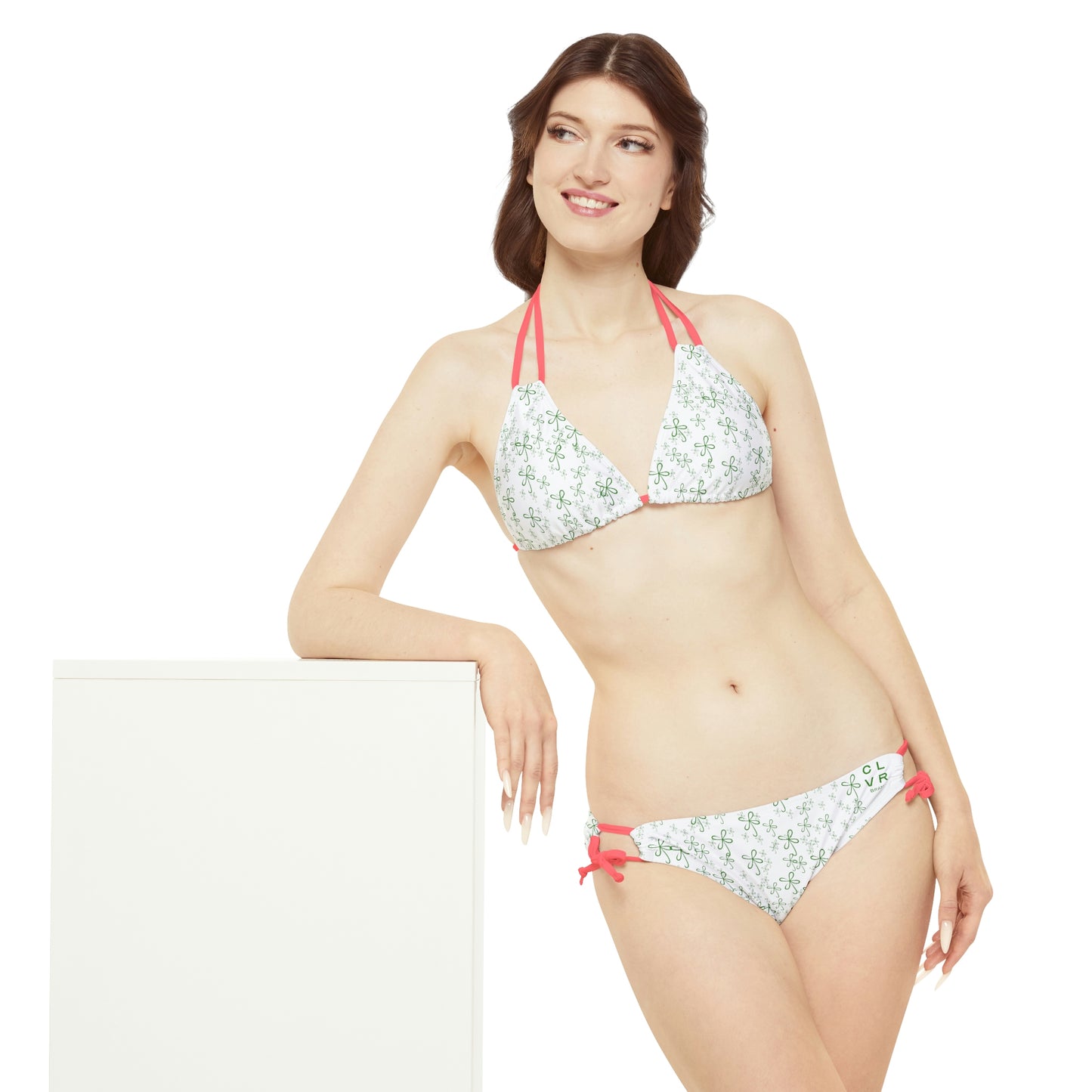 CLVR Strappy Bikini Set - White with Field of Green