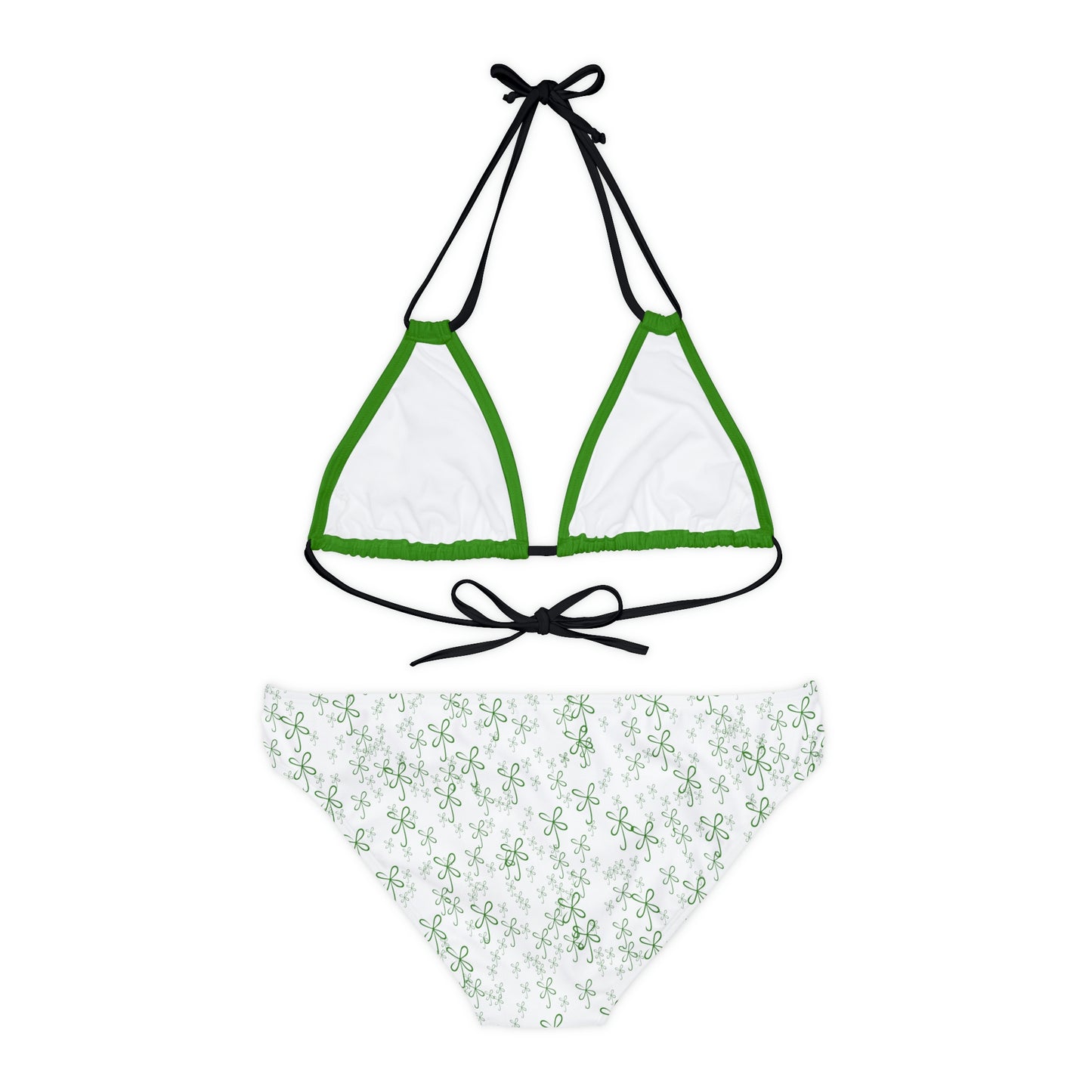 CLVR Strappy Bikini Set - Green Top, White Bottom with Field of Green