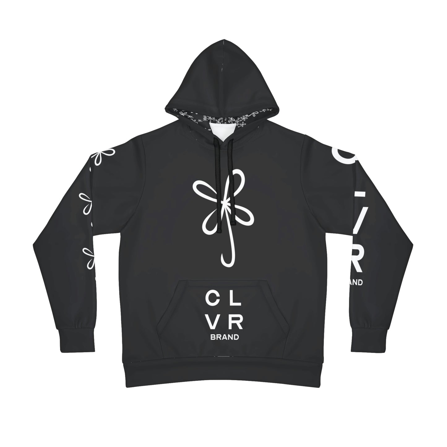 CLVR Black + White Pull-Over Athletic Hoodie