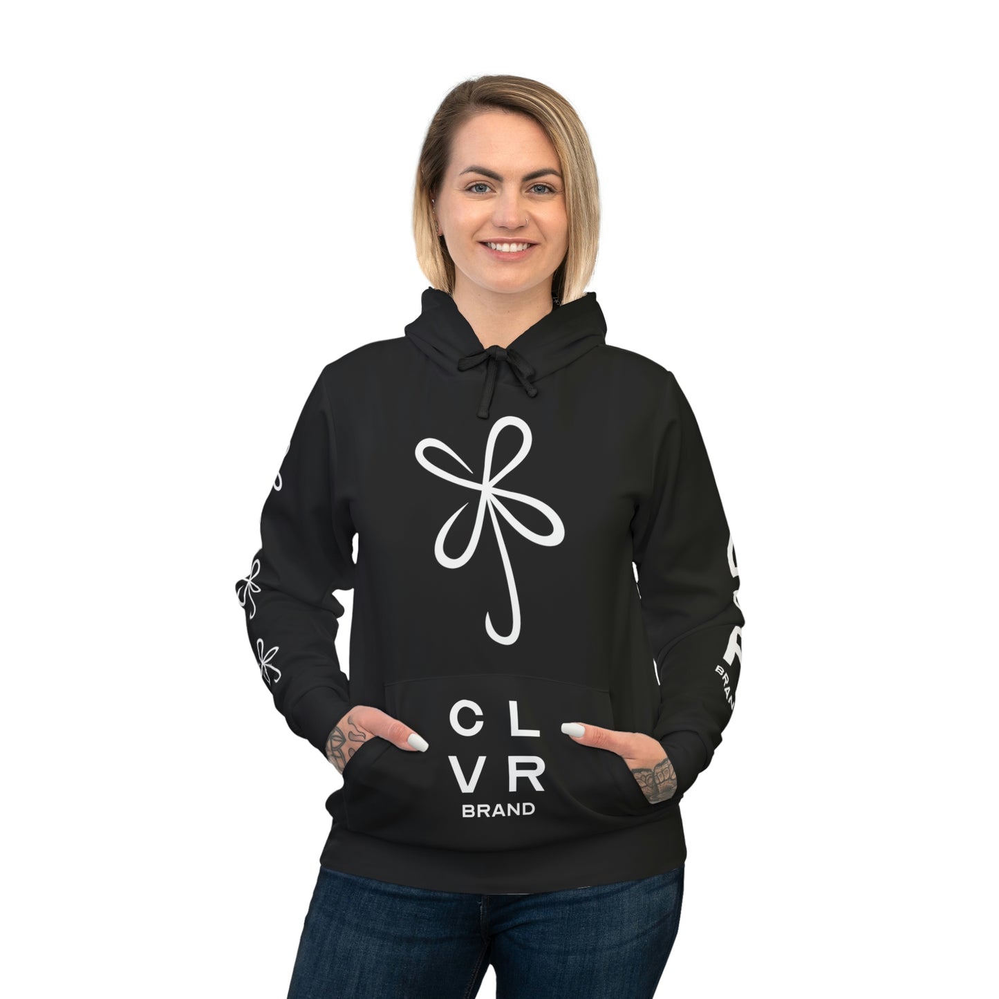 CLVR Black + White Pull-Over Athletic Hoodie
