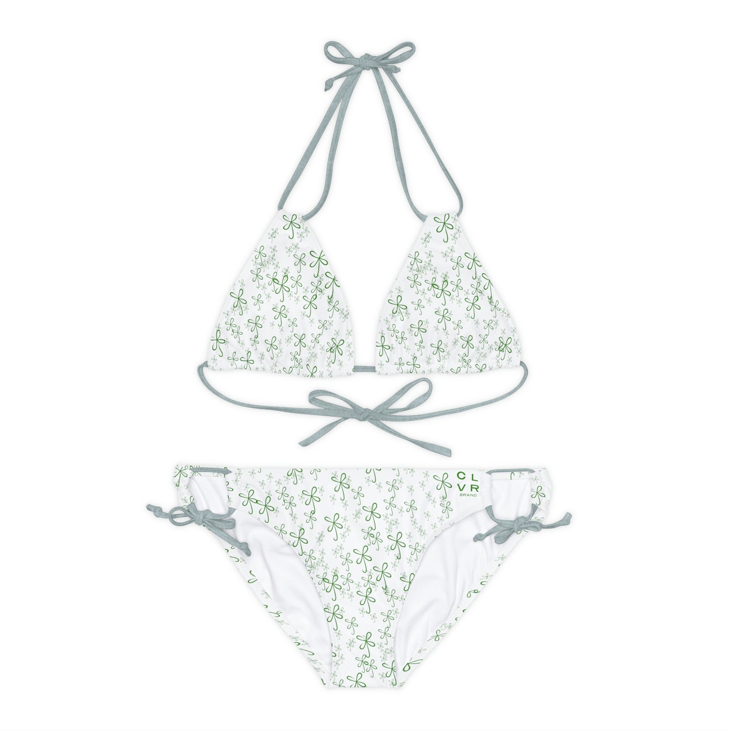 CLVR Strappy Bikini Set - White with Field of Green