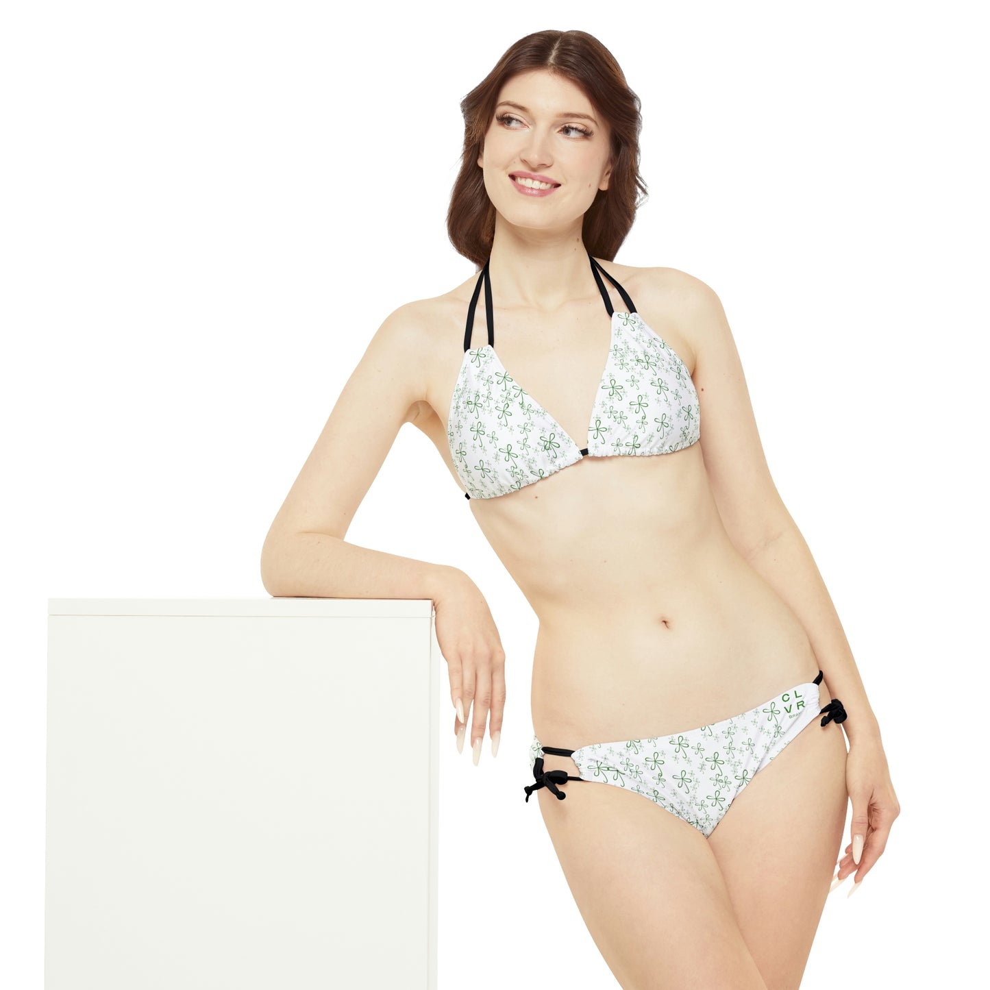 CLVR Strappy Bikini Set - White with Field of Green