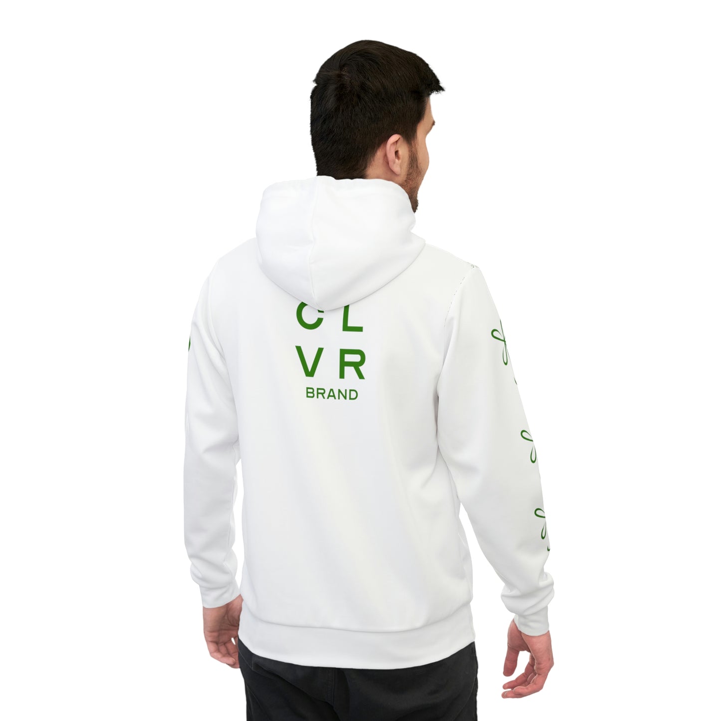 CLVR White + Green Pull-Over Athletic Hoodie