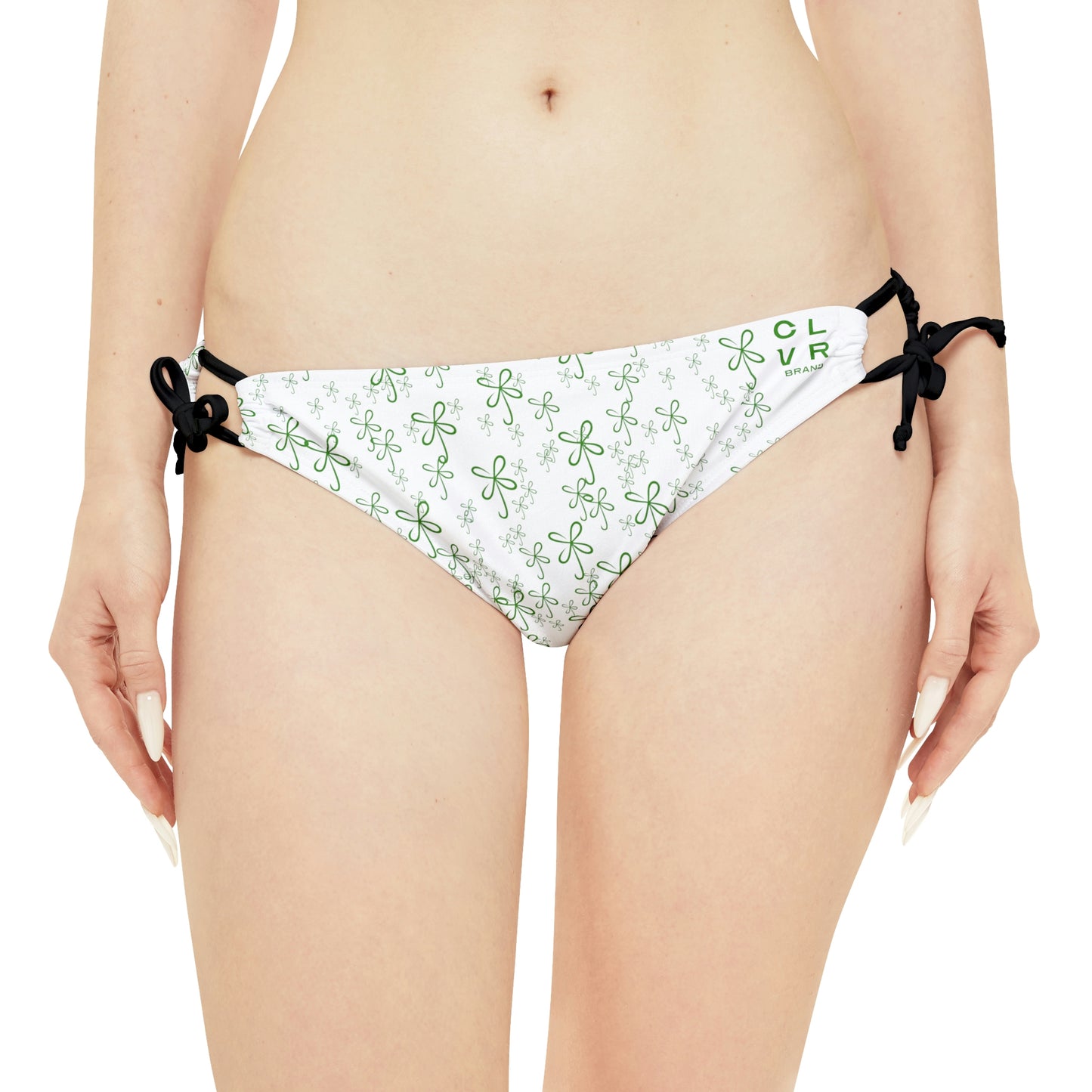 CLVR Strappy Bikini Set - Green Top, White Bottom with Field of Green