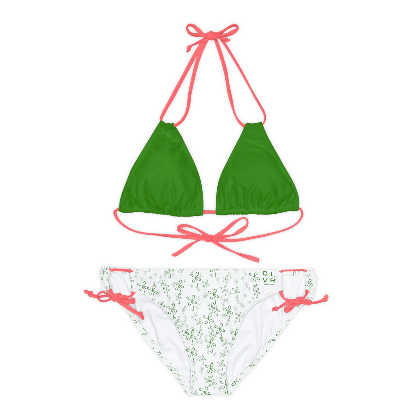 CLVR Strappy Bikini Set - Green Top, White Bottom with Field of Green