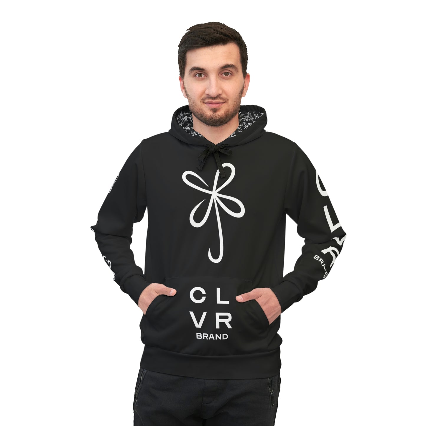 CLVR Black + White Pull-Over Athletic Hoodie