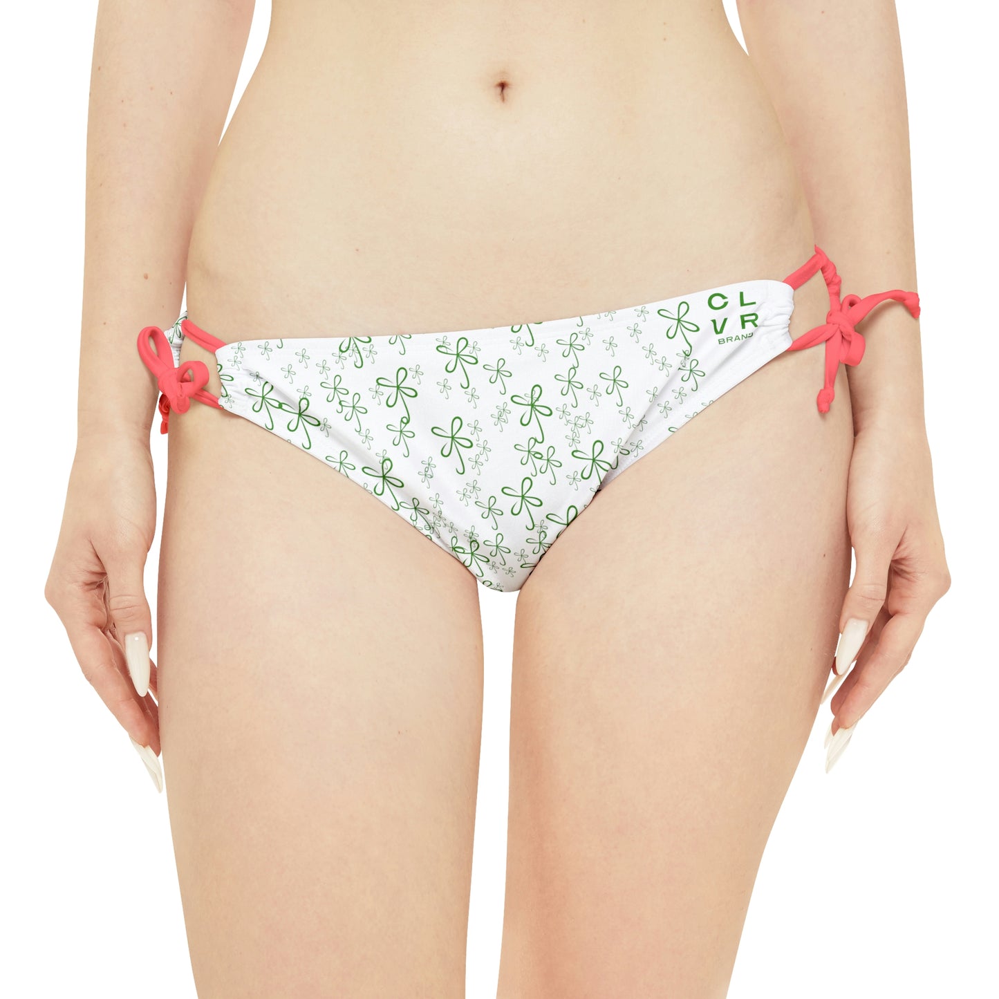 CLVR Strappy Bikini Set - Green Top, White Bottom with Field of Green