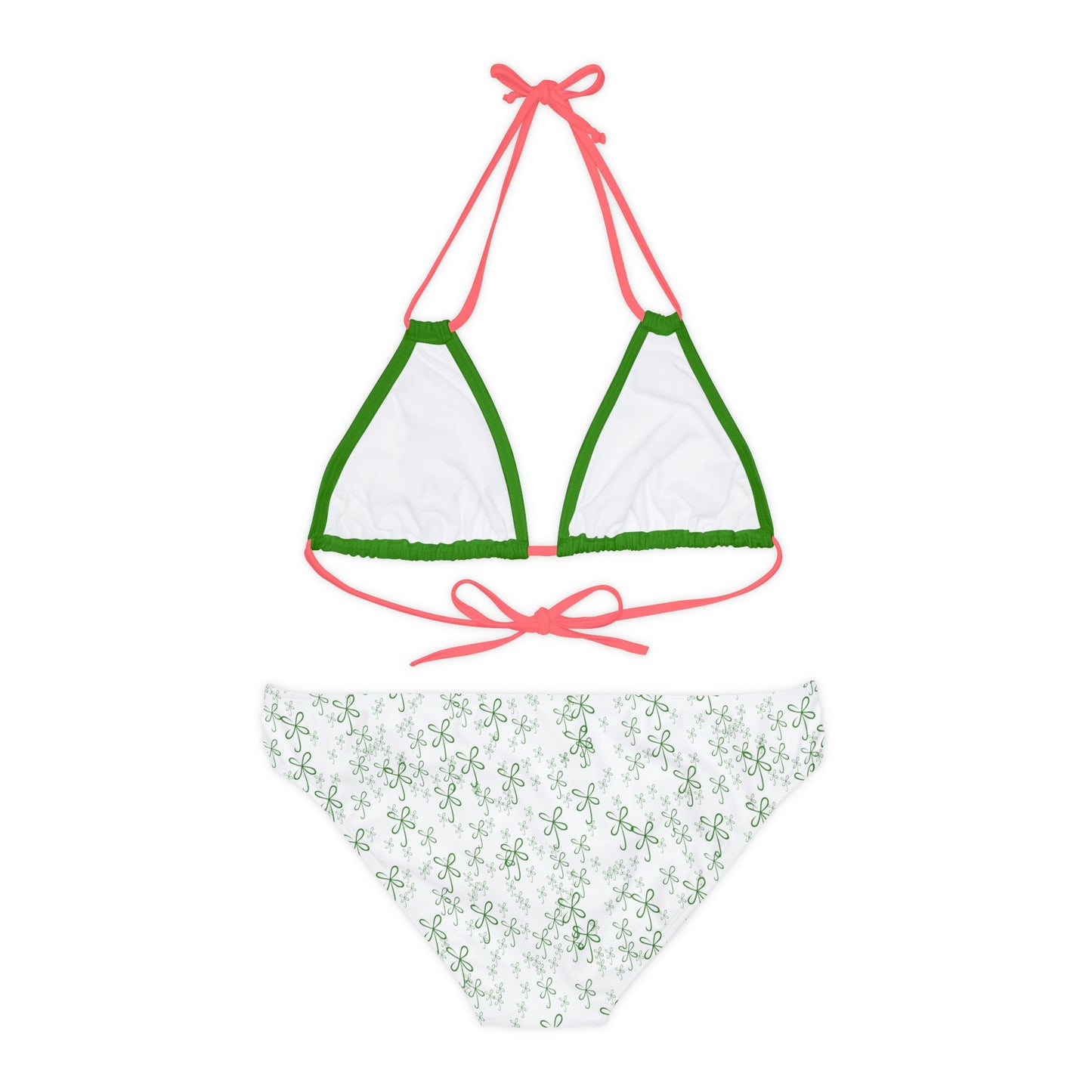 CLVR Strappy Bikini Set - Green Top, White Bottom with Field of Green