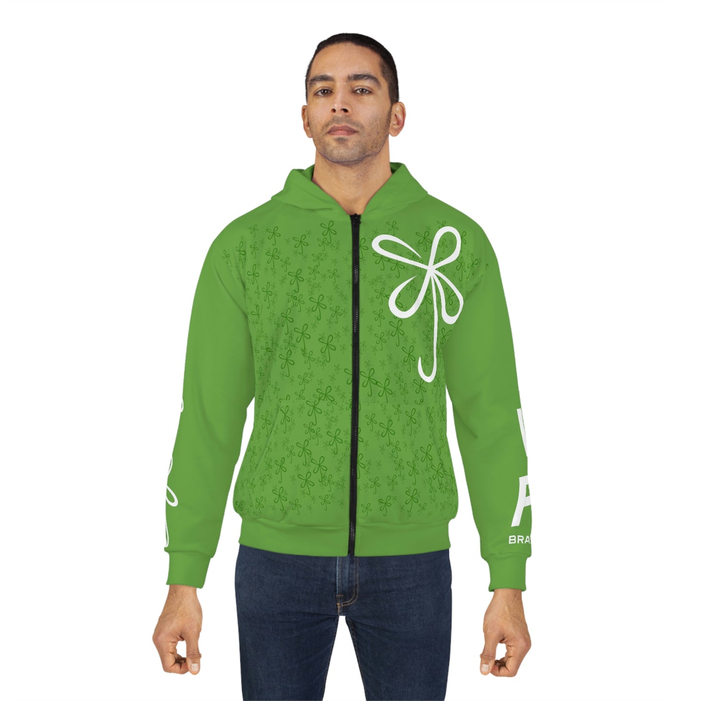 CLVR Oversized Logo White on Green Unisex Zip Hoodie