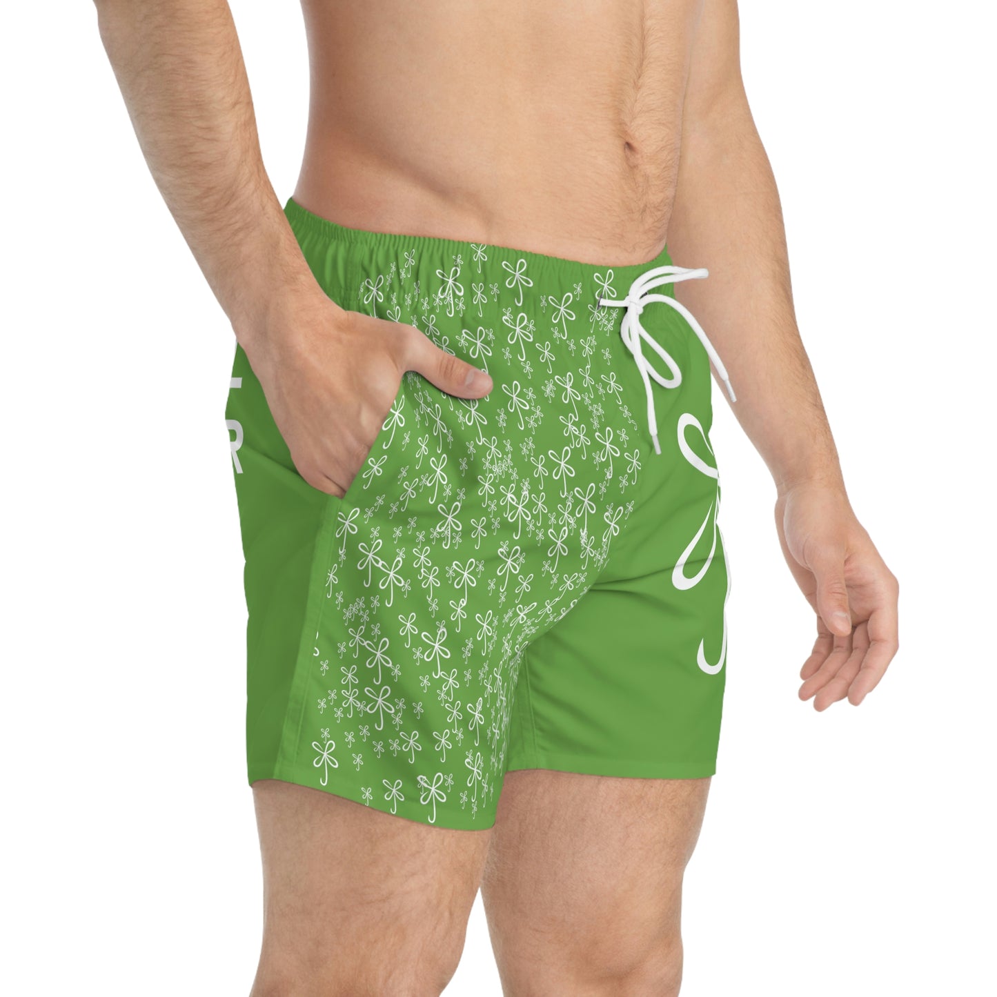 CLVR Men's Swim Trunks Light Green with White
