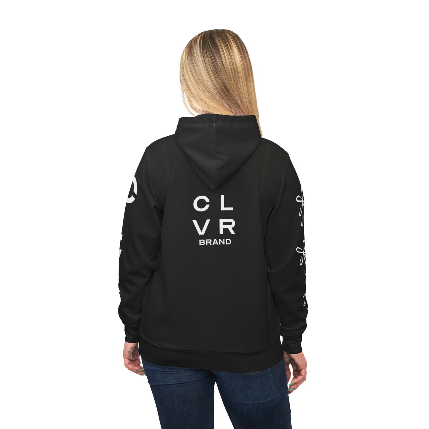 CLVR Black + White Pull-Over Athletic Hoodie