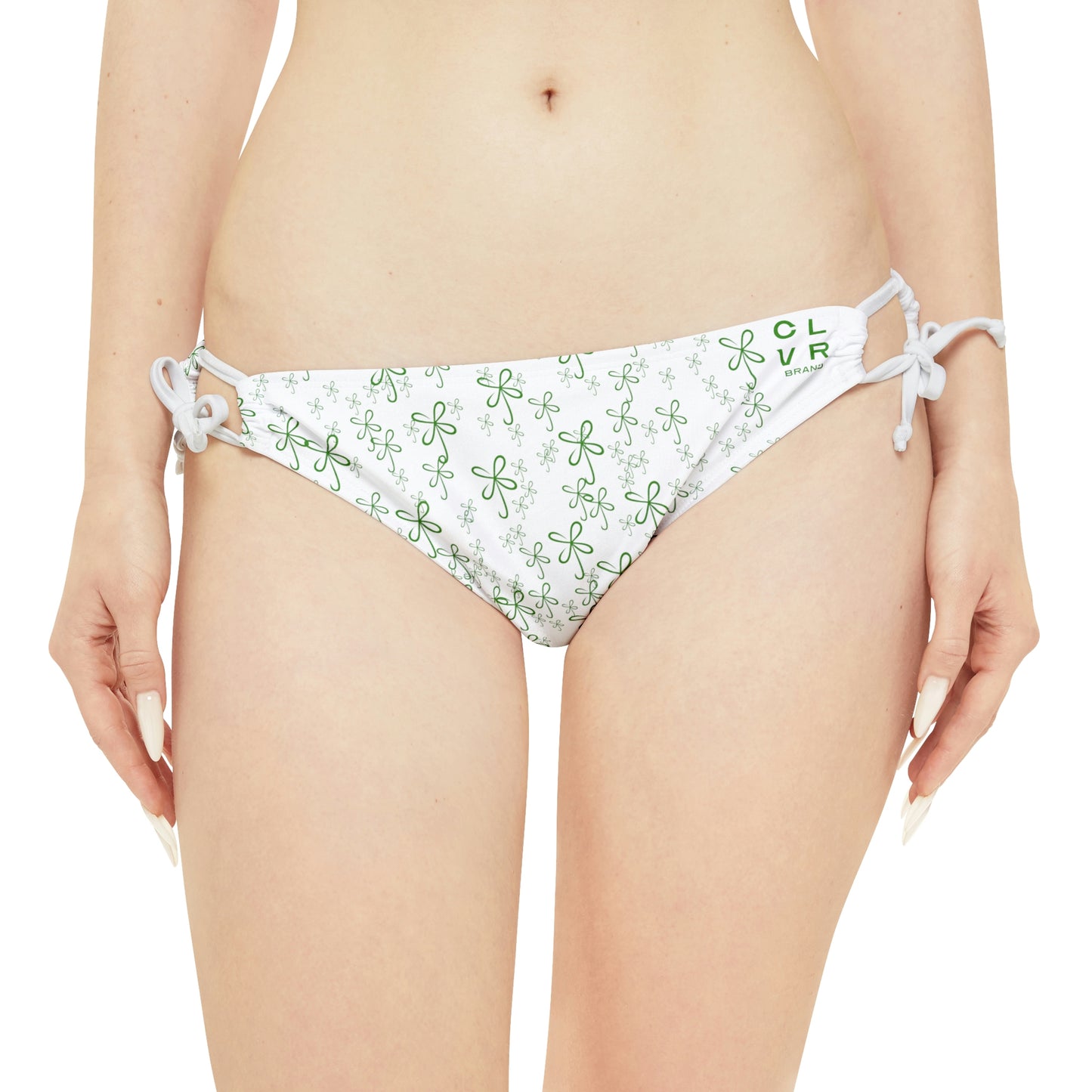 CLVR Strappy Bikini Set - Green Top, White Bottom with Field of Green