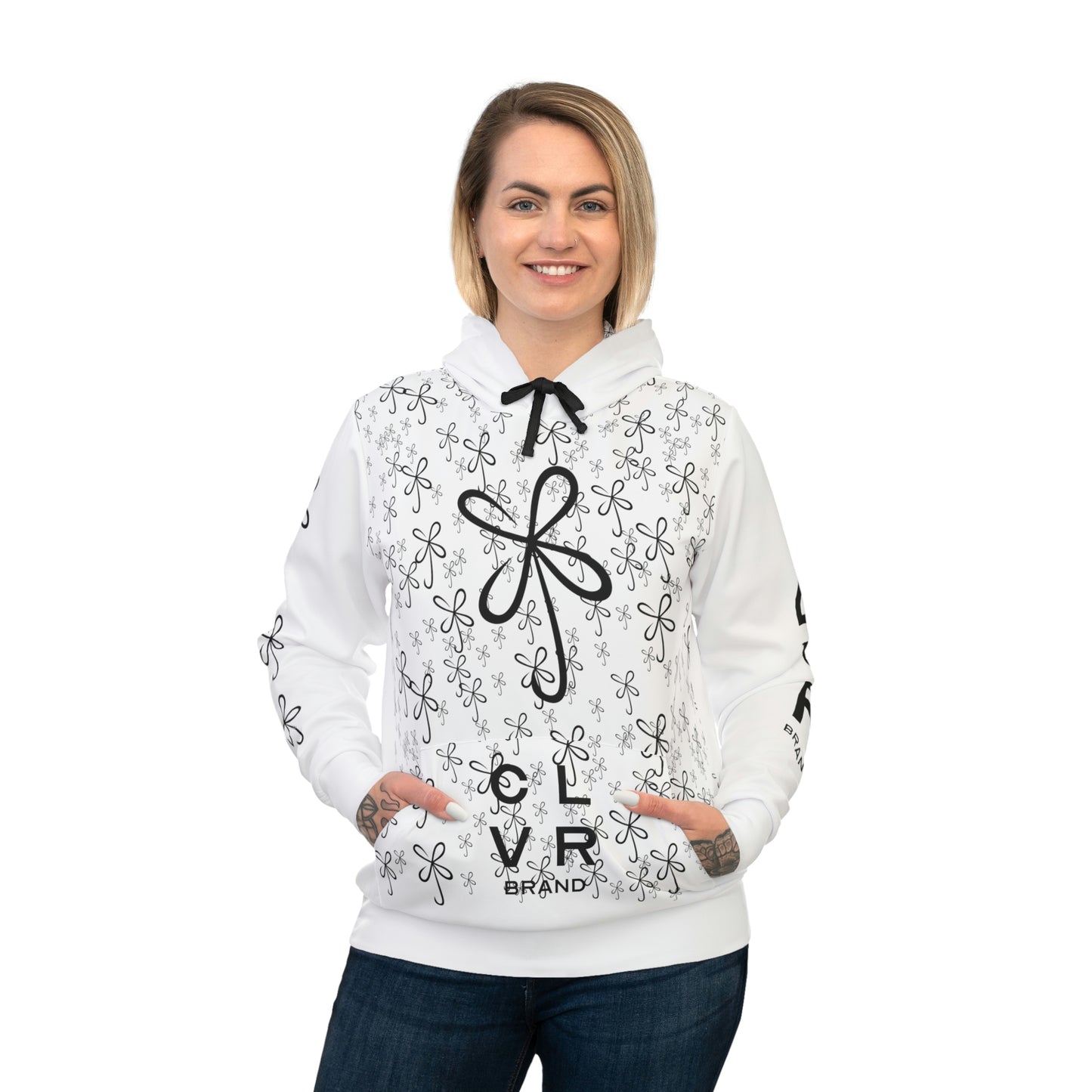 CLVR White + Black Pull-Over Athletic Hoodie