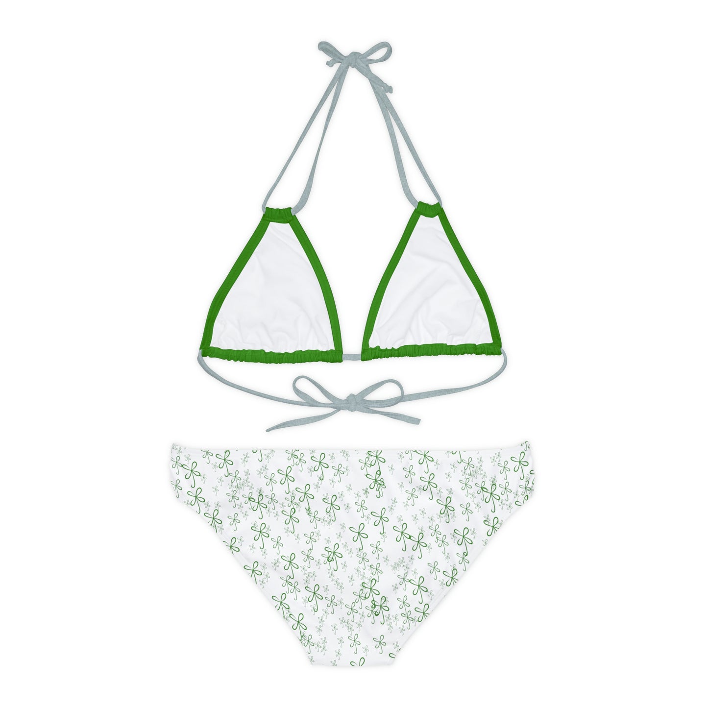 CLVR Strappy Bikini Set - Green Top, White Bottom with Field of Green