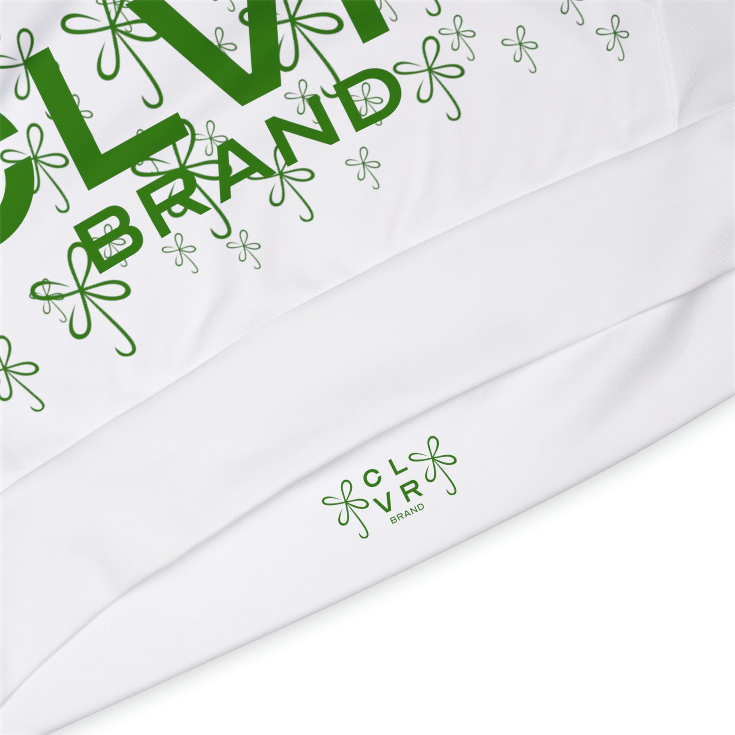 CLVR White + Green Pull-Over Athletic Hoodie