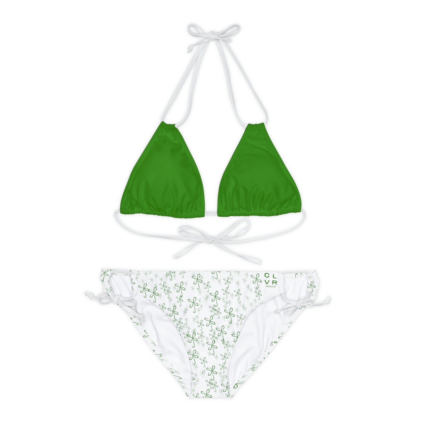 CLVR Strappy Bikini Set - Green Top, White Bottom with Field of Green