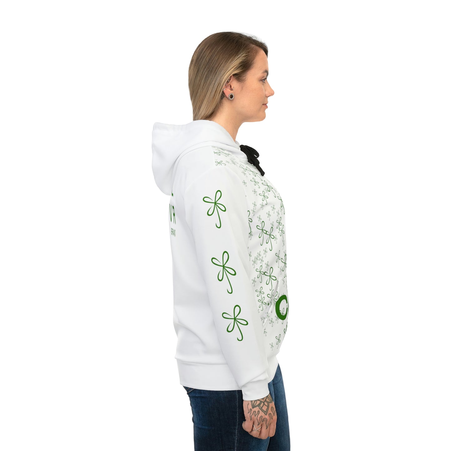 CLVR White + Green Pull-Over Athletic Hoodie