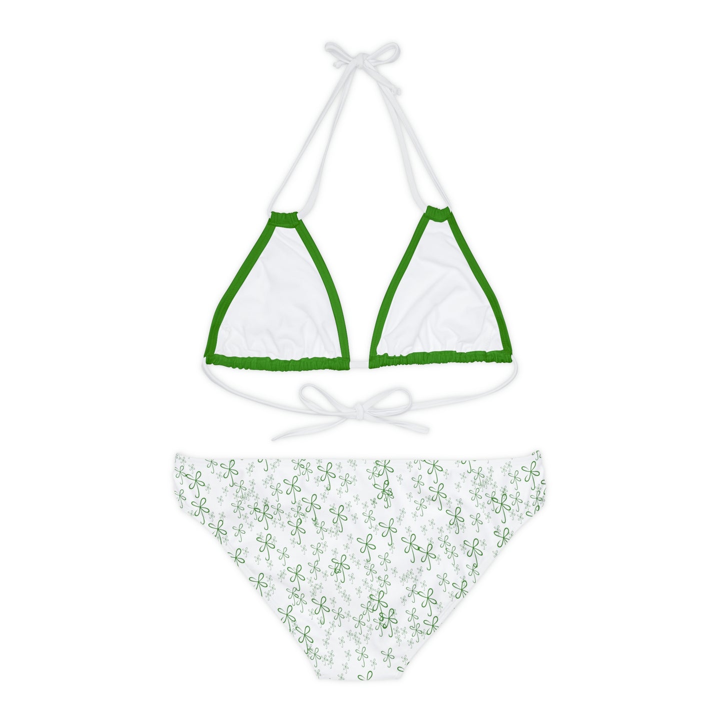CLVR Strappy Bikini Set - Green Top, White Bottom with Field of Green