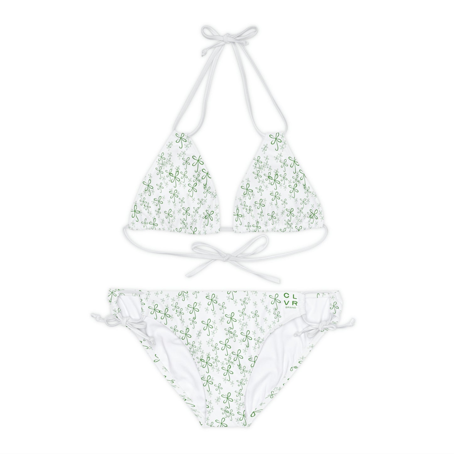 CLVR Strappy Bikini Set - White with Field of Green