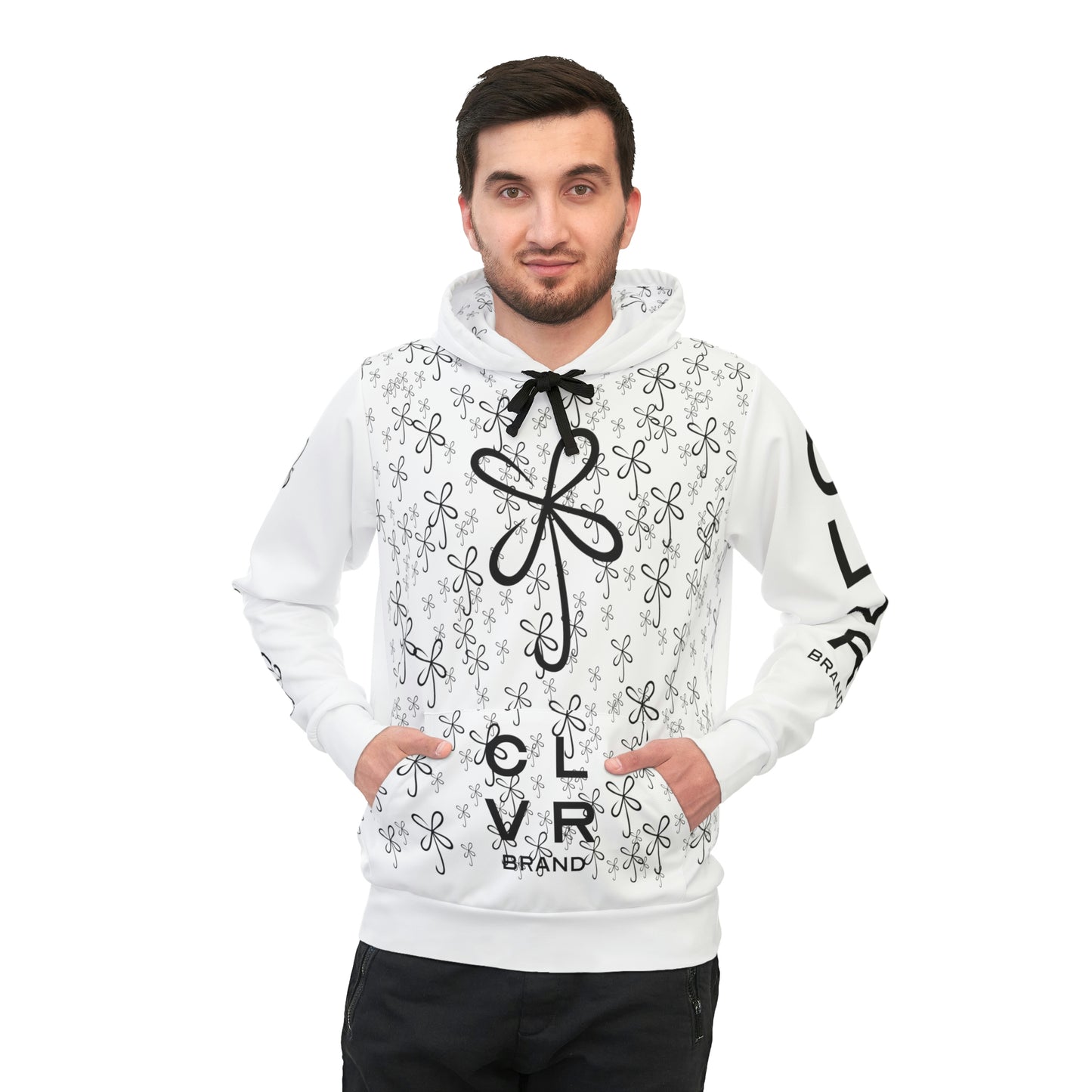 CLVR White + Black Pull-Over Athletic Hoodie