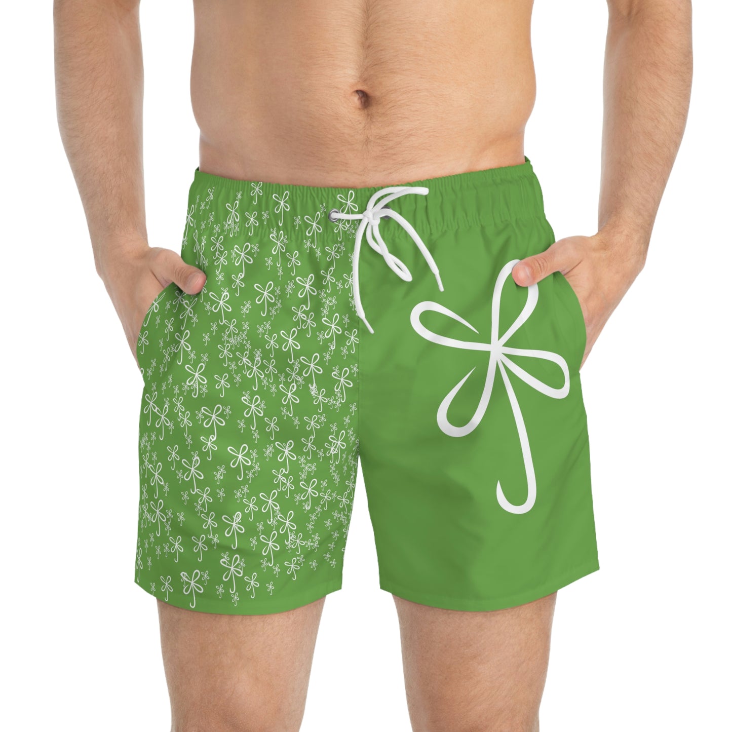 CLVR Men's Swim Trunks Light Green with White