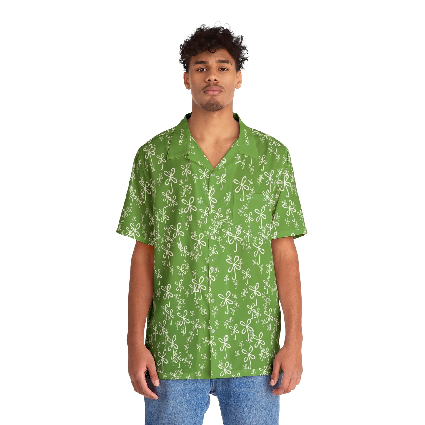 CLVR Green+White Men's Hawaiian Shirt