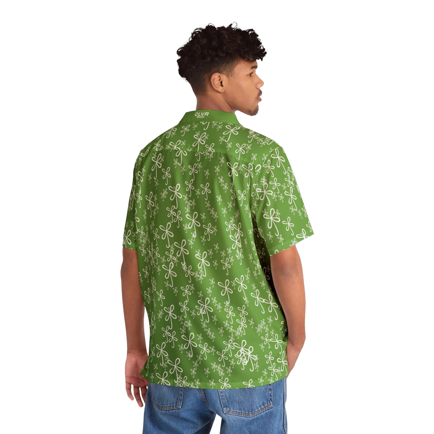 CLVR Green+White Men's Hawaiian Shirt