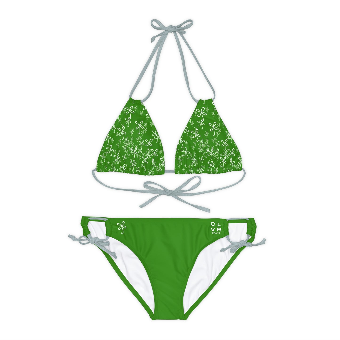 CLVR Strappy Bikini Set - Green Top with Field of Logo, Green Bottom