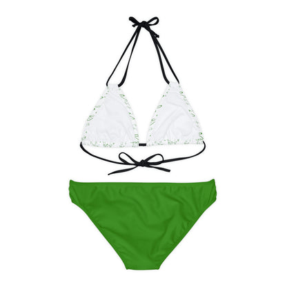 CLVR Strappy Bikini Set - White Top with Field of Logo, Green Bottom