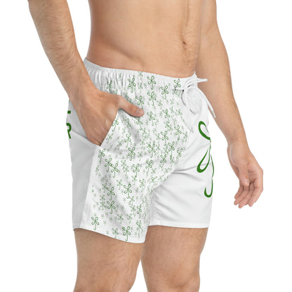 CLVR Men's Swim Trunks White with Green