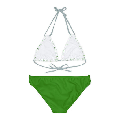 CLVR Strappy Bikini Set - White Top with Field of Logo, Green Bottom