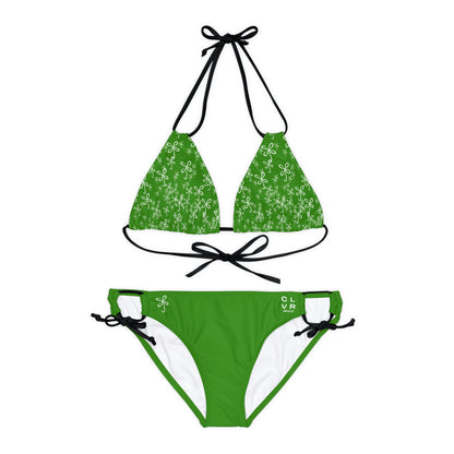 CLVR Strappy Bikini Set - Green Top with Field of Logo, Green Bottom