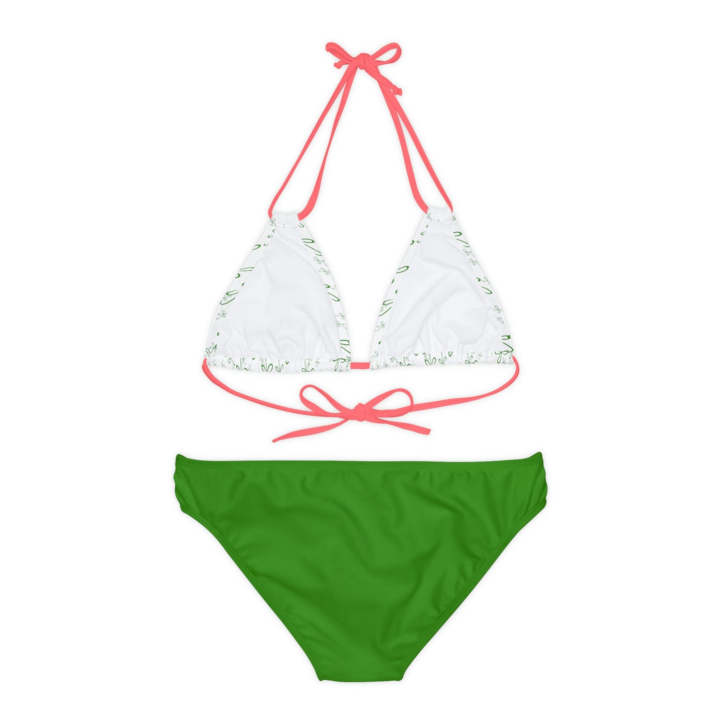 CLVR Strappy Bikini Set - White Top with Field of Logo, Green Bottom