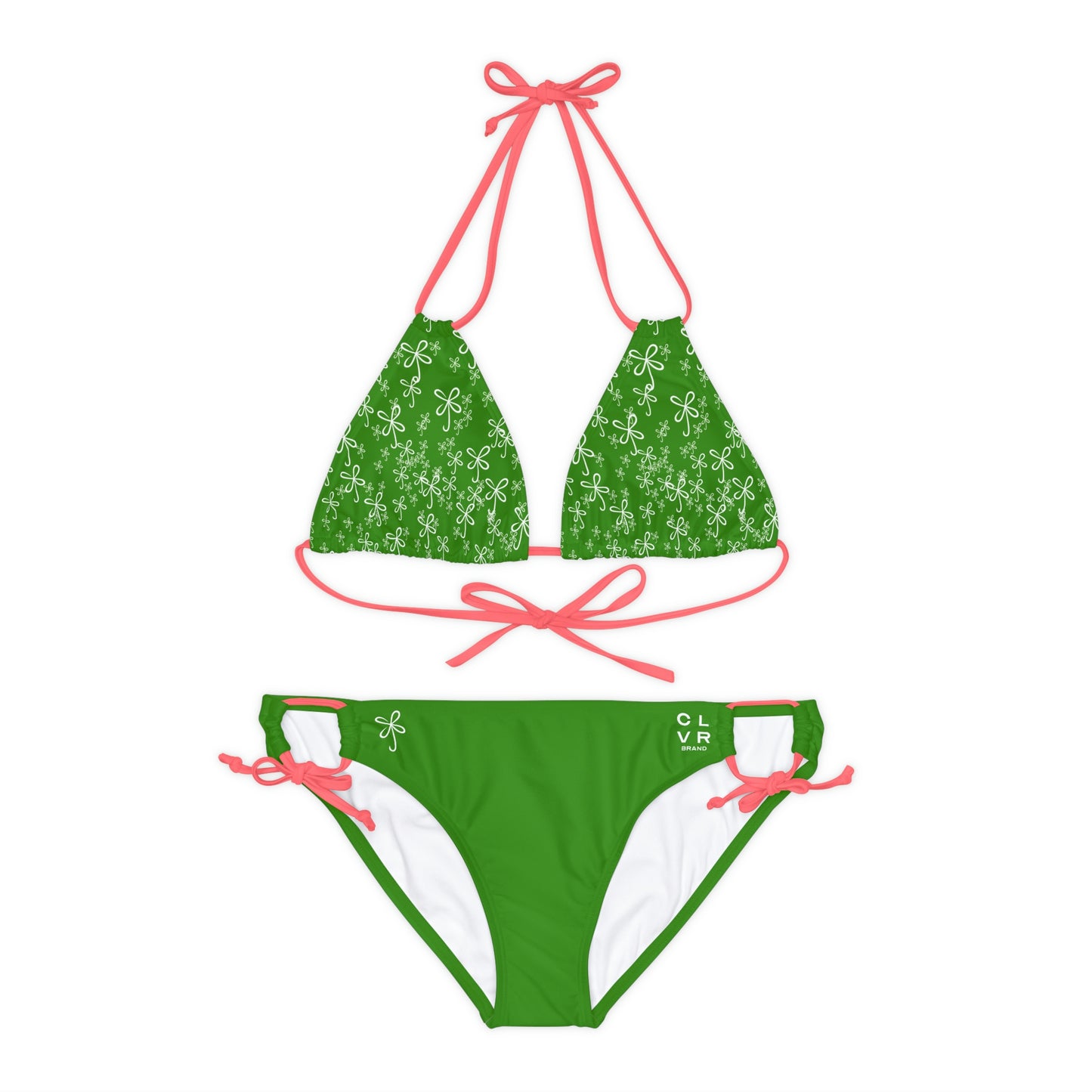 CLVR Strappy Bikini Set - Green Top with Field of Logo, Green Bottom