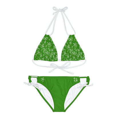 CLVR Strappy Bikini Set - Green Top with Field of Logo, Green Bottom
