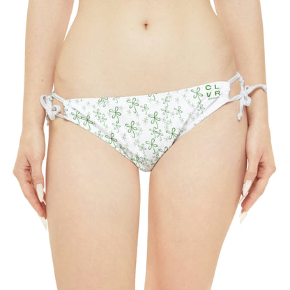CLVR Strappy Bikini Set - Green Top, White Bottom with Field of Green