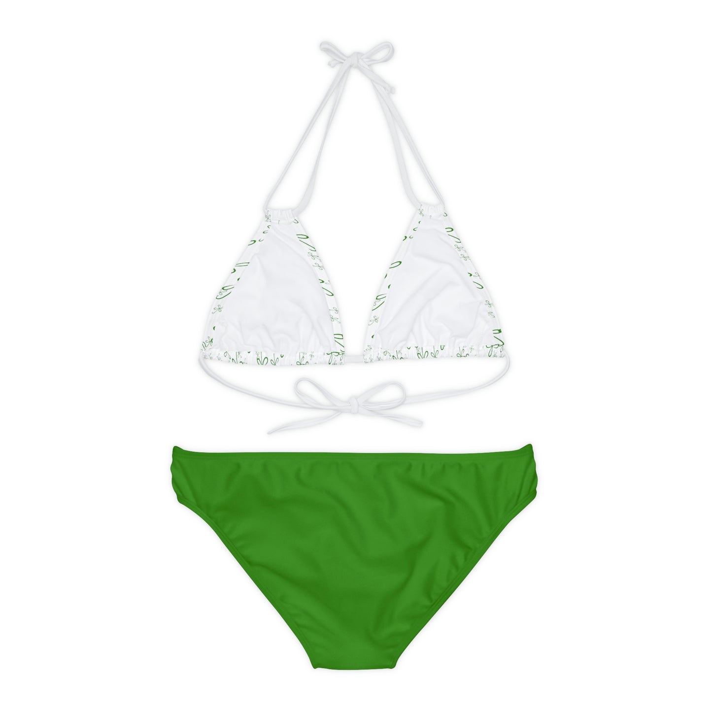 CLVR Strappy Bikini Set - White Top with Field of Logo, Green Bottom