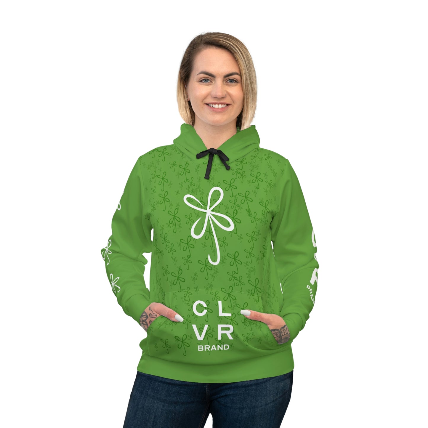 CLVR Green + White Pull-Over Athletic Hoodie
