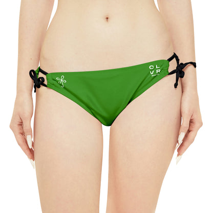 CLVR Strappy Bikini Set - White Top with Field of Logo, Green Bottom