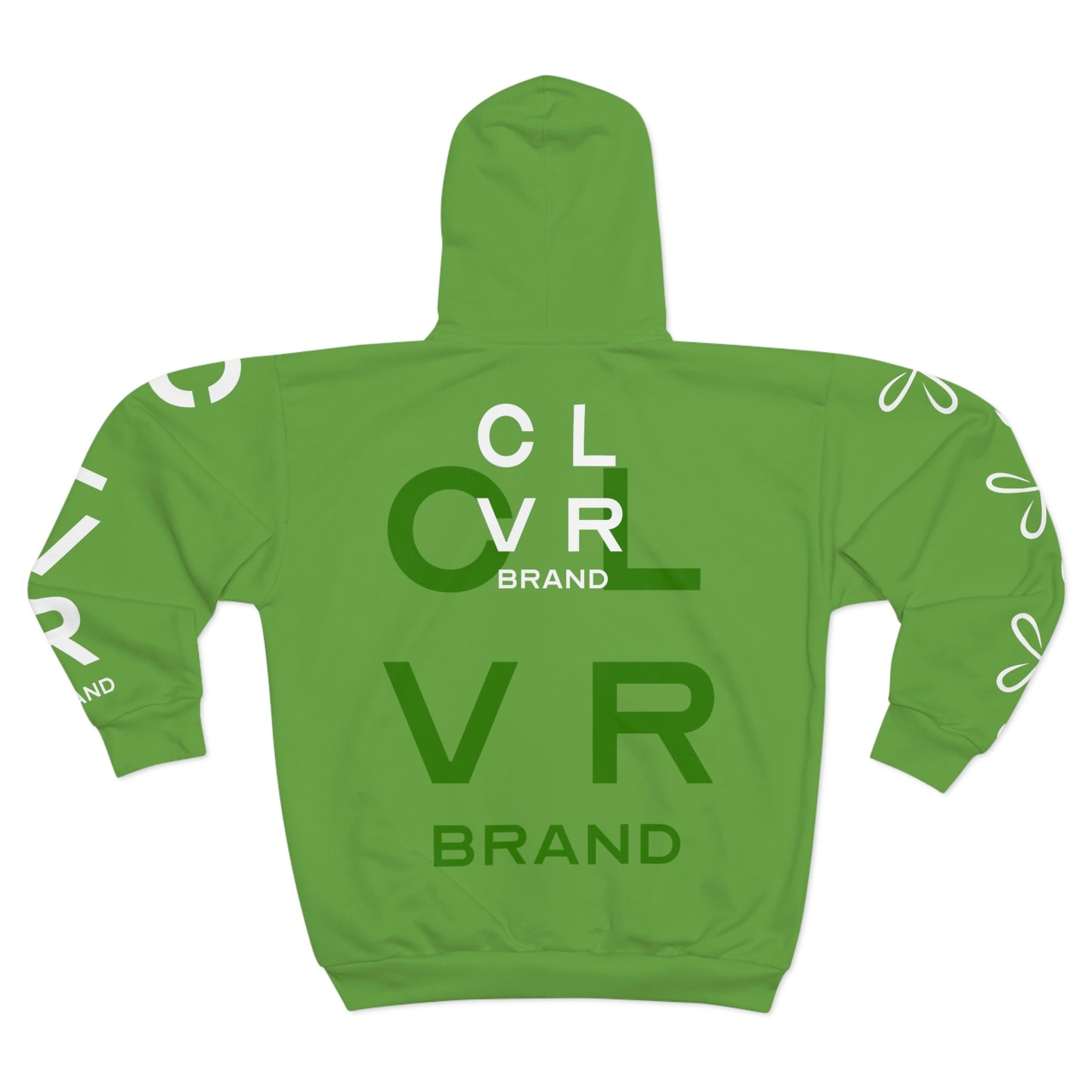 CLVR Oversized Logo White on Green Unisex Zip Hoodie