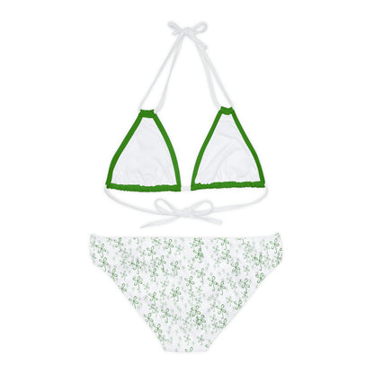CLVR Strappy Bikini Set - Green Top, White Bottom with Field of Green