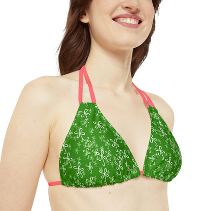 CLVR Strappy Bikini Set - Green Top with Field of Logo, Green Bottom